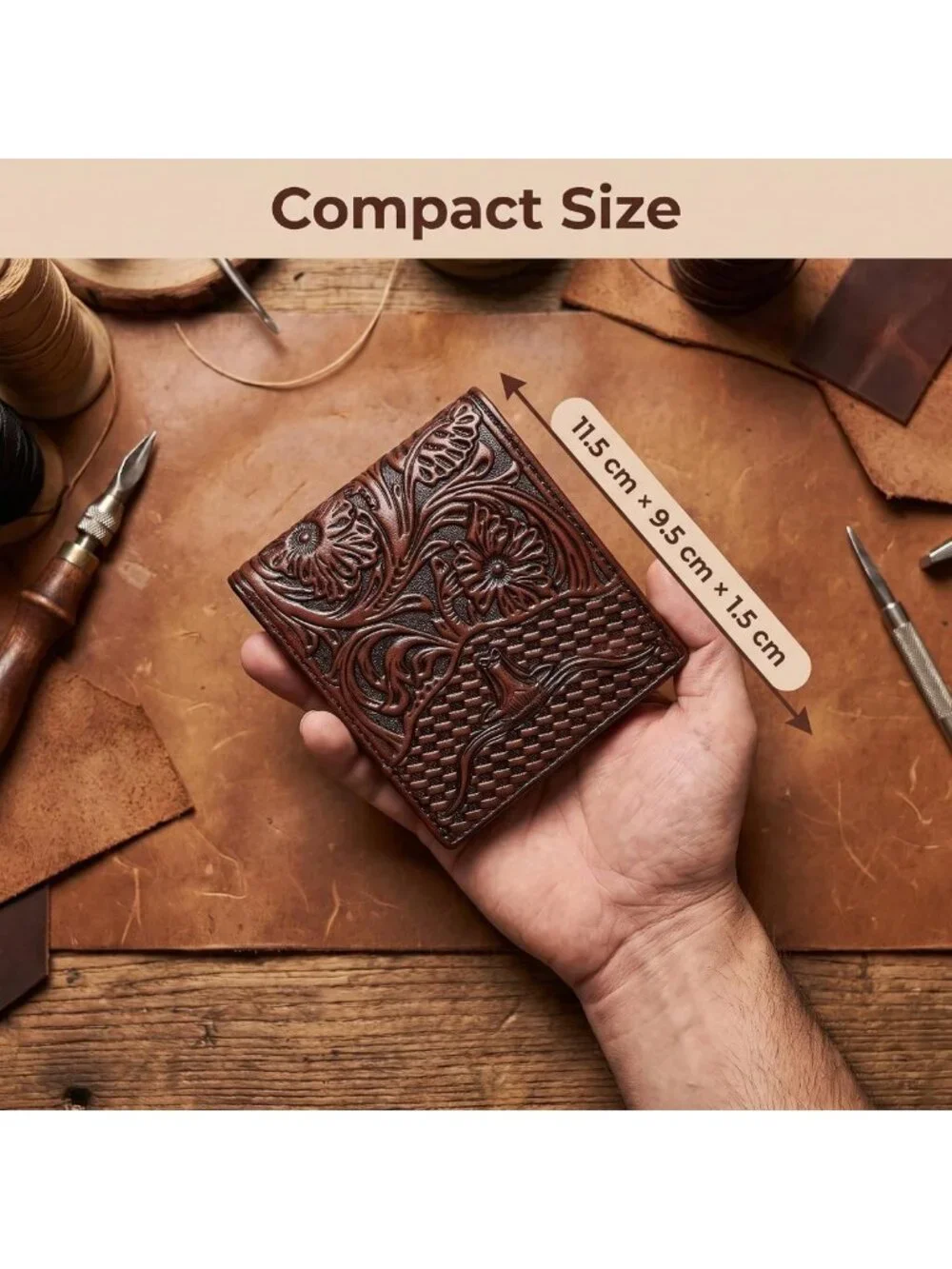 Vintage Floral Tooled Leather Bifold Wallet for Men - RFID Blocking, Multiple